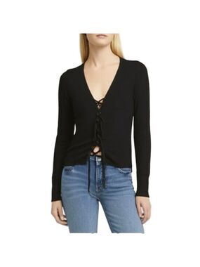 Pinque Black Lace Front Sweater XXL Plus Size Knit Top Long Sleeve NWT